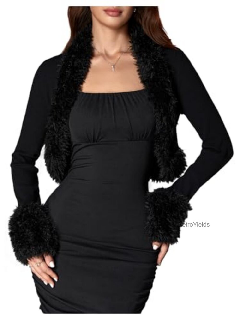 Faux Fur Fuzzy Coat Open Front Party Crop Jacket